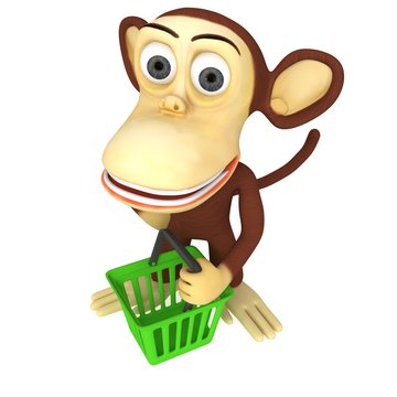 3d monkey with shopping basket