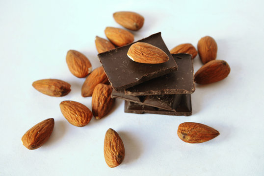 Dark chocolate and almonds in vintage colors
