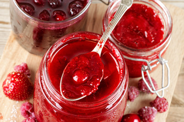 Jam in jar and spoon