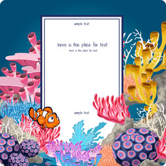 Corals and clown fish with vertical card for text