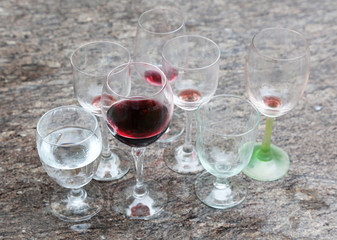 close up of Wine glass on the granite table