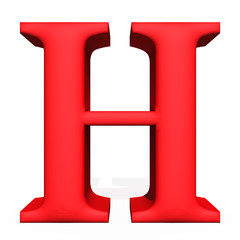 Red 3d rendering letter H isolated on white background