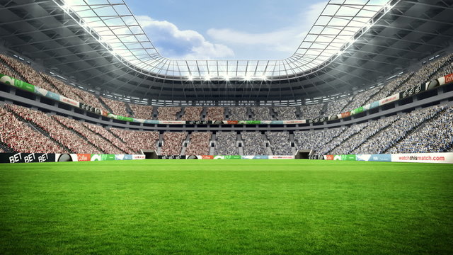 View of a rugby stadium with sunny weather