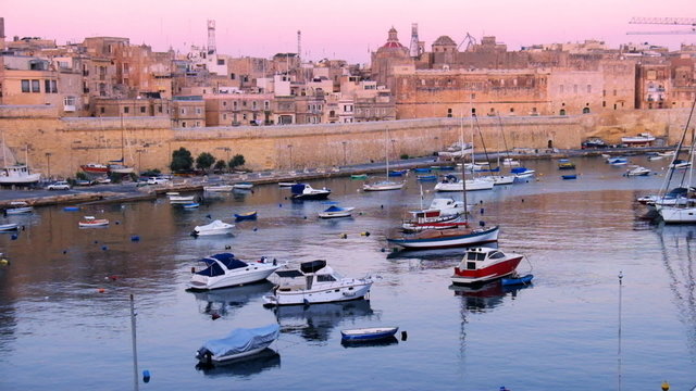 View on Malta bay between Kalkara and Birgu with yahts at early morning
