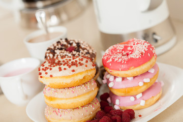 donuts on  white  on   table.