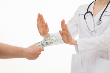 Doctor refusing a bribe