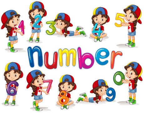 Girl and numbers zero to nine