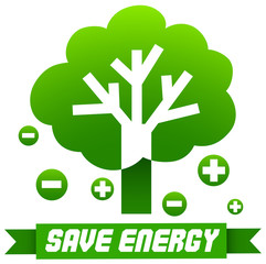 Save energy sign with tree and symbols