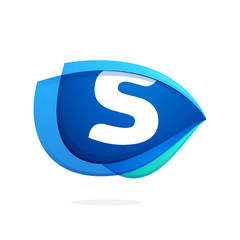 S letter logo with blue wing or eye.