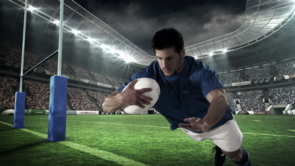 Serious rugby player scoring a try - Powered by Adobe