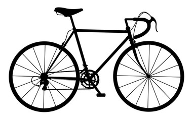 Silhouette of vintage bicycle on white background