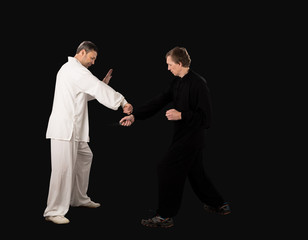 Karate fighters. Training fight.