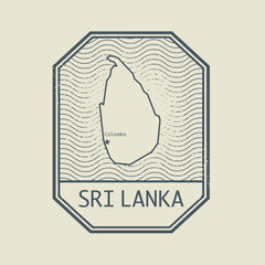 Stamp with the name and map of Sri Lanka