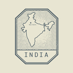 Stamp with the name and map of India