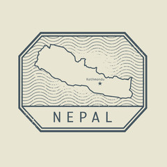 Stamp with the name and map of Nepal