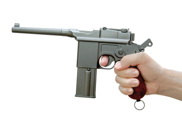 the Handgun Mauser Ì-72 in his hand. Air gun