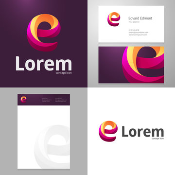 Design icon E element with Business card and paper template