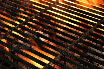 Rolgordijnen Hot Empty Flaming BBQ Grill Background © Alex