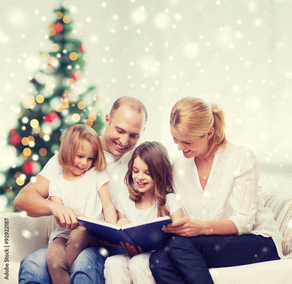 Sticker happy family with book at home