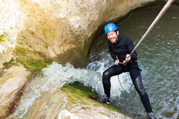 Excited canyon hiker