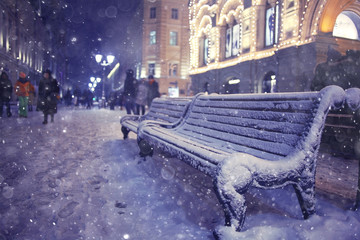 bench Winter Street City Christmas night