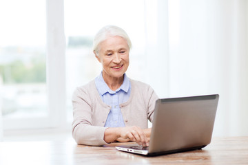 Fototapeta na wymiar happy senior woman with laptop at home