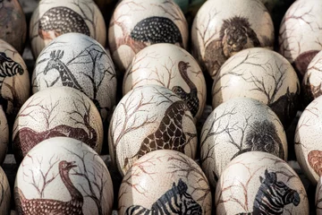 Zelfklevend Fotobehang painted ostrich eggs © NJ