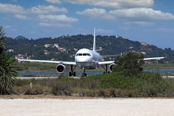 Fototapeta na wymiar plane at the airport Corfu Greece