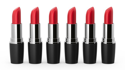 Set of red lipsticks isolated on white background