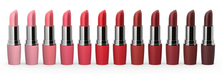 Obraz premium Set of colorful lipsticks isolated on white background