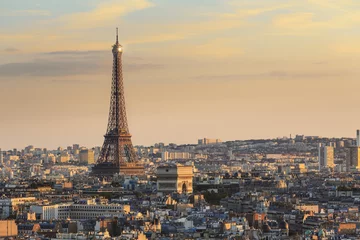 Wandcirkels aluminium Eiffeltoren en Arc de Triomphe Parijs © PUNTOSTUDIOFOTO Lda