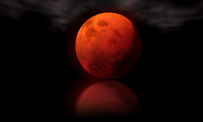 blood moon concept of Halloween or full moon. red moon on black sky. elements of this image furnished by NASA