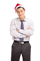 Cheerful businessman with Santa hat