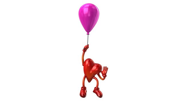 Flying heart character with balloon