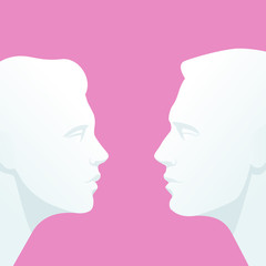 Face to face. Heads of man and woman who look into each others eyes