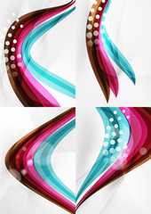 Set of abstract backgrounds. Curve wave lines with light and