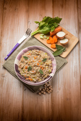 barley risotto with chickpeas and vegetables