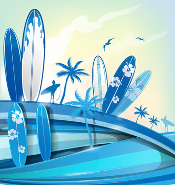 surfboard  background on sky background