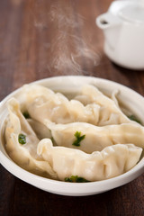 Delicious Asian food dumplings soup