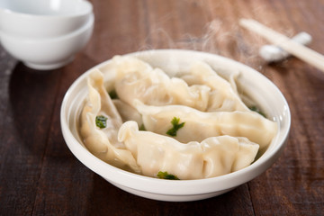 Delicious Asian gourmet dumplings soup