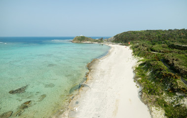 Fototapeta na wymiar Aerial view of tropical coral reef paradise beach lagoon full of beautiful blue and turquoise colour in Amami Oshima, Kagoshima prefecture, next to Okinawa, Tropical Japan