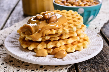 Waffles with peanut butter