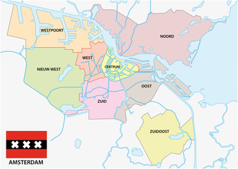 Fototapeta premium amsterdam administrative map with flag