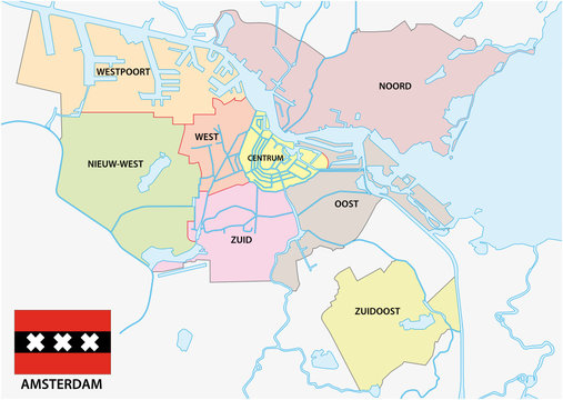amsterdam administrative map with flag