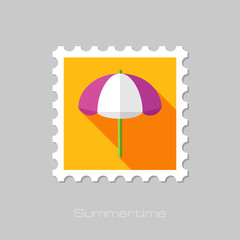 Beach Parasol flat stamp with long shadow