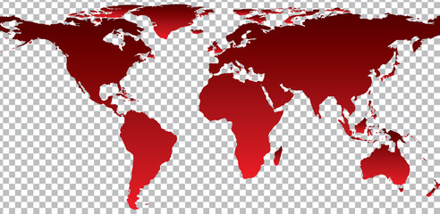 Fototapeta premium Red map of world on transparent background