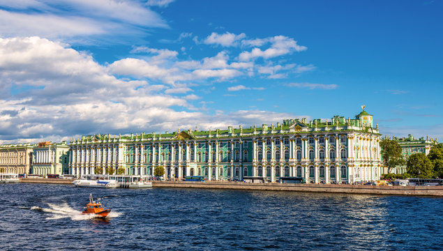 View of the Winter Palace with the Neva river in Saint Petersbur