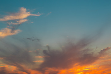 Bright orange and yellow colors sunset sky.