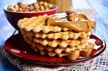 Waffles with peanut butter
