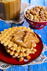 Waffles with peanut butter